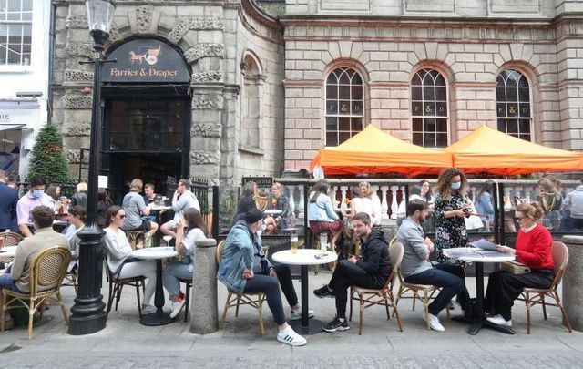 July 10, 2021: Outdoor dining on South William Street in Dublin.