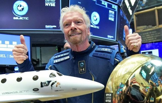 October 28, 2019: Richard Branson, Founder of Virgin Galactic, before ringing a ceremonial bell on the floor of the New York Stock Exchange (NYSE) to promote the first day of trading of Virgin Galactic Holdings shares in New York City. Virgin Galactic Holdings became the first space-tourism company to go public as it began trading with a market value of about \$1 billion.