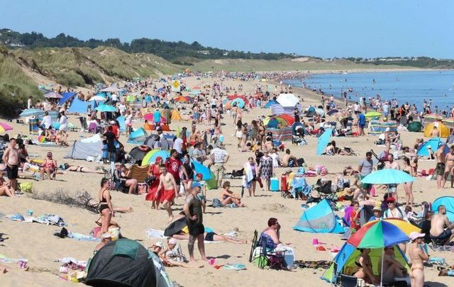 July 17, 2021: A packed Brittas Bay in Dublin as the hottest temperatures of the year are reported. 