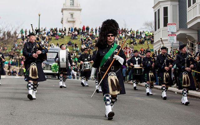  The Boston Police Gaelic Column of Pipes and Drums walks down from Dorchester Heights during the annual South Boston St. Patrick\'s Parade passes on March 20, 2016.