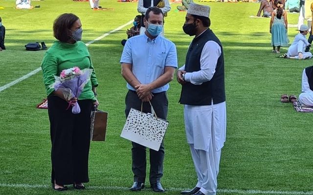 Sinn Féin\'s Mary Lou McDonald speaks to members of Ireland\'s Muslim community at Croke Park. 