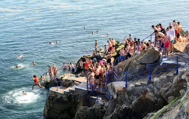 July 20, 2021: Amid Ireland\'s heatwave, people flock to the Vico Baths in Killiney, Dublin.