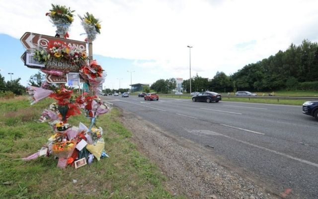 A shrine to serial burglars Dean Maguire, Carl Freeman, and Graham Taylor, who were killed while driving on the wrong side of the N7 national road in order to evade capture. 