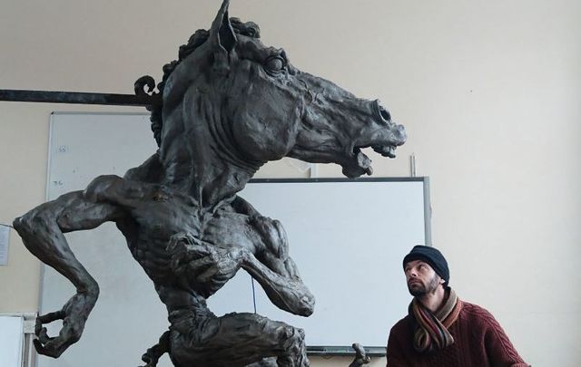 The Púca of Ennistymon and sculptor Aidan Harte.