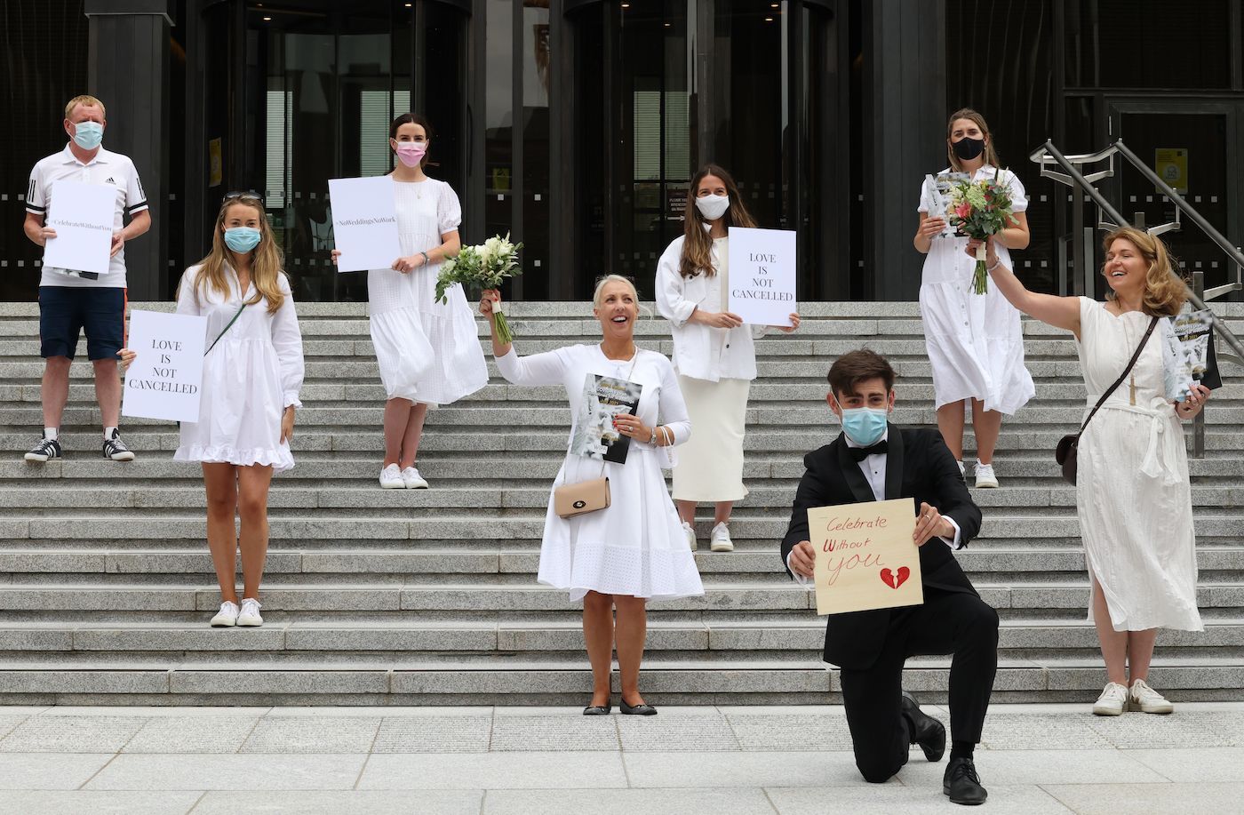 Irish brides stage protest in Dublin over number of guests permitted at weddings