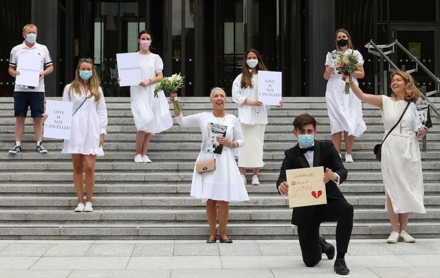 July 27, 2021: A group of brides-to-be outside the Department of Health in Dublin.