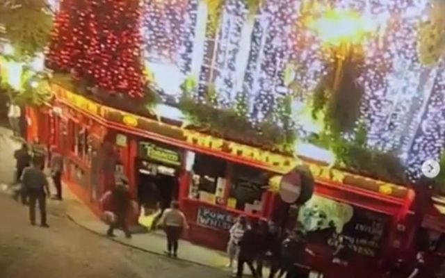 Still from footage of an apparent brawl between teen skateboarders and adult bar staff in Temple Bar on Monday. 