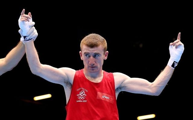 Paddy Barnes celebrates reaching the men\'s light flyweight semi-finals at the 2012 Olympic Games in London. 