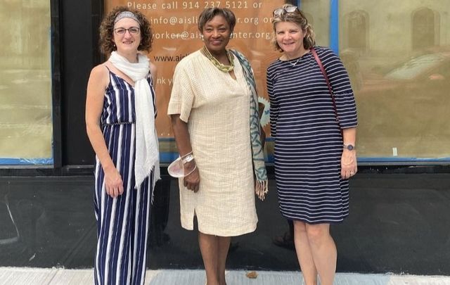 The Aisling Irish Community Center\'s Sandra Feeney Charles, Senator Andrea Stewart-Cousins, and Caitriona Clarke.