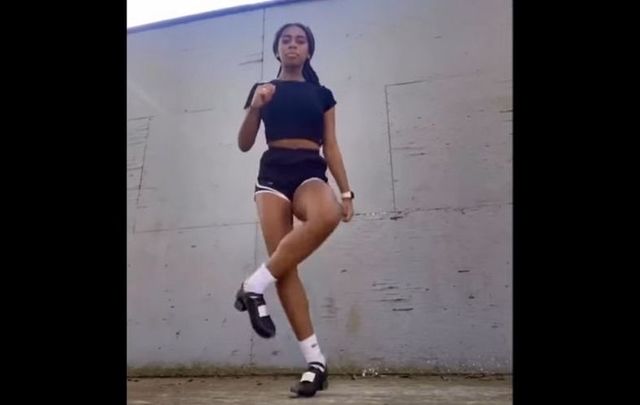 Morgan Bullock, who announced she is joining Riverdance, in her viral video Irish dance video to the \'Savage\' remix.