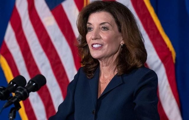 August 11, 2021: Kathy Hochul addresses the press for the first time since Andrew Cuomo announced his resignation on August 10.