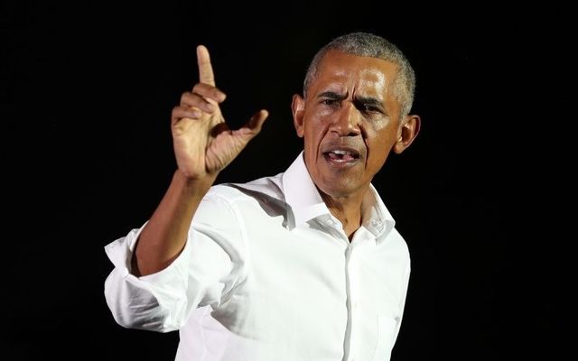 Barack Obama at a rally for Joe Biden ahead of last year\'s presidential election. 