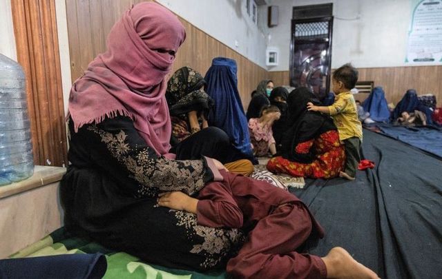 August 13, 2021: Displaced Afghan women and children from Kunduz are seen at a mosque that is sheltering them in Kabul, Afghanistan.