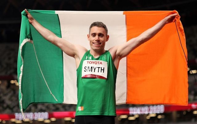 August 29, 2021: Jason Smyth of Team Ireland celebrates after winning Men\'s 100m - T13 Final on day 5 of the Tokyo 2020 Paralympic Games at Olympic Stadium in Tokyo, Japan.
