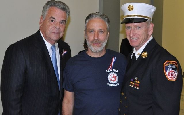 Richard Alles (right) with Irish-American Congressman Pete King (left) and 9/11 advocate and former Daily Show host Jon Steward. 