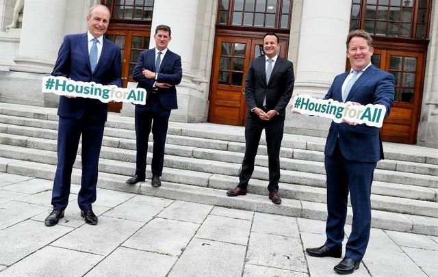 September 2, 2021: Taoiseach, Micheál Martin TD, Tánaiste and Minister for Enterprise, Trade and Employment Leo Varadkar TD, Minister for the Environment, Climate, Communications and Transport, Eamon Ryan TD and Minister for Housing, Local Government and Heritage, Darragh O’Brien TD launch \'Housing for All - a New Housing Plan for Ireland.\'