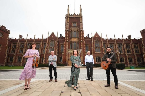 2021 Gradam Ceoil honorees Sorcha Costello, Ray Morgan, Angelina Carberry, Sean O Se and Niall Hanna.