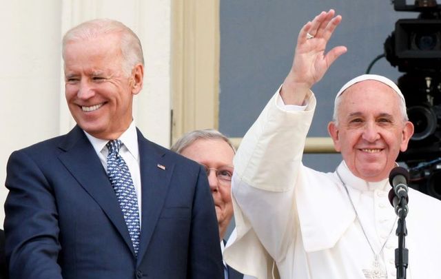September 24, 2015: Pope Francis and then-Vice President Joe Biden after the Pope\'s address to a joint meeting of Congress. 