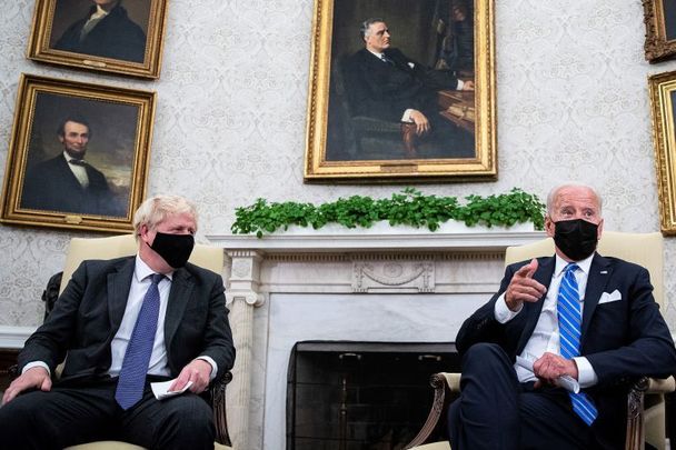 September 21, 2021: UK Prime Minister Boris Johnson and US President Joe Biden in the Oval Office of the White House in Washington, DC. Johnson made a 24-hour visit to Washington to meet with the President, Vice President and congressional leaders, while in the United States to attend the U.N. General Assembly.