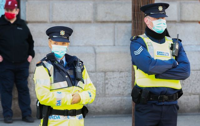 Gardaí (Irish police wearing facemasks during Covid protests, in 2021.