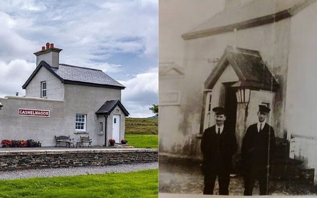 Daniel Kelly, Station Master and Fred Terry outside the railway station in the early 1900s. The owners were able to use this picture to restore the building.