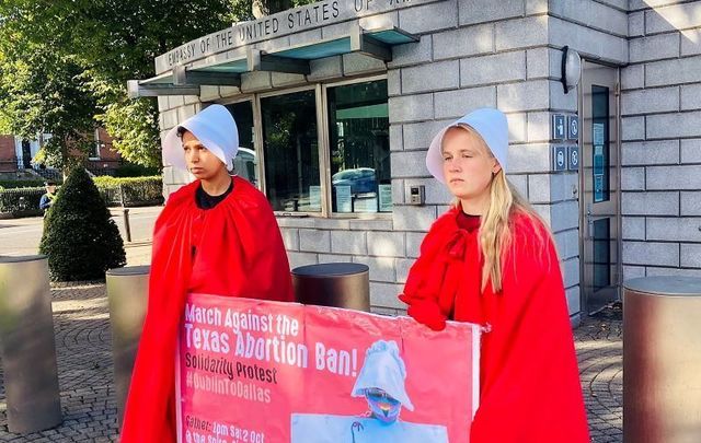 Protesters at the US Embassy in Dublin on September 28, 2021.