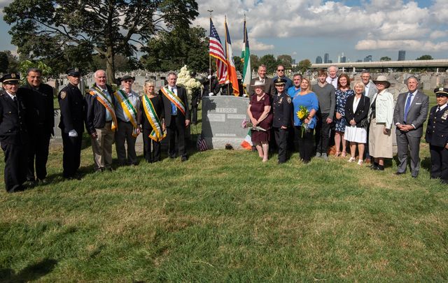 A ceremony at Calvary Cemetery in Woodside, Queens in honor of Patrolman John P. Flood, a County Cavan-born NYPD member who was beaten to death in the line of duty.