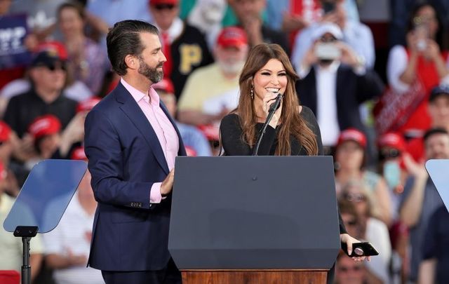 Donald Trump Jnr. and Kimberly Guilfoyle photographed at a MAGA rally in 2019.