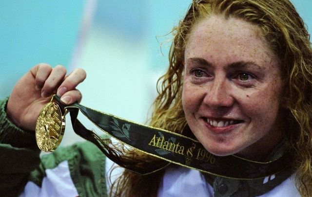July 22, 1996: Michelle Smith of Ireland with her gold medal for the women\'s 400 metre freestyle at the Georgia Tech Aquatic Center at the Centennial Olympic Games in Atlanta, Georgia.