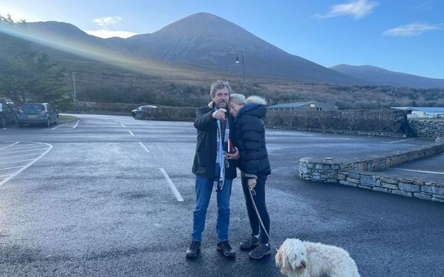 Charlie Bird with his wife Claire at the foot of Croagh Patrick. 