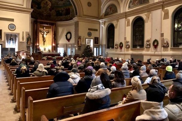 January 14, 2022: Irish and Irish Americans gather at St. Barnabas Church in New York for a vigil for Ashling Murphy organized by the Aisling Irish Community Center.