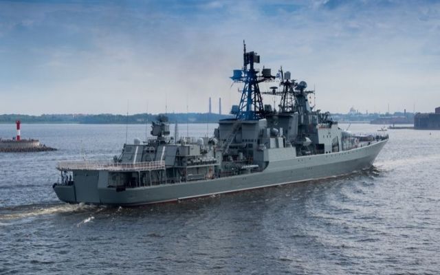 A Russian warship in St. Petersburg. 