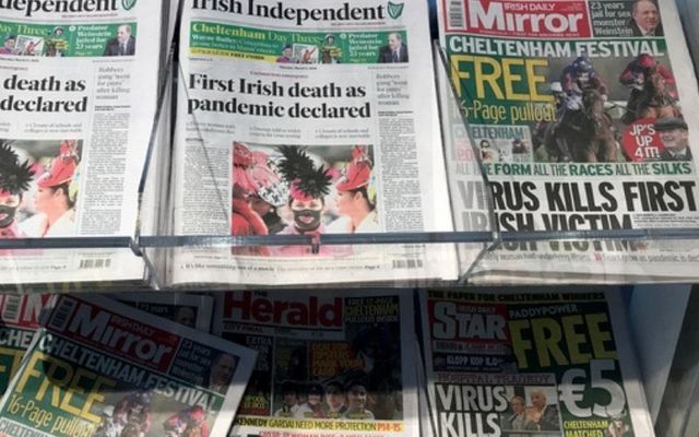 Irish newspapers on the day of the Ireland\'s first Covid-19 death on March 12, 2020. 