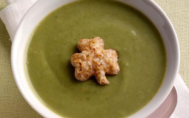 St. Patrick’s Day soup with shamrock-shaped cheese croutons recipe