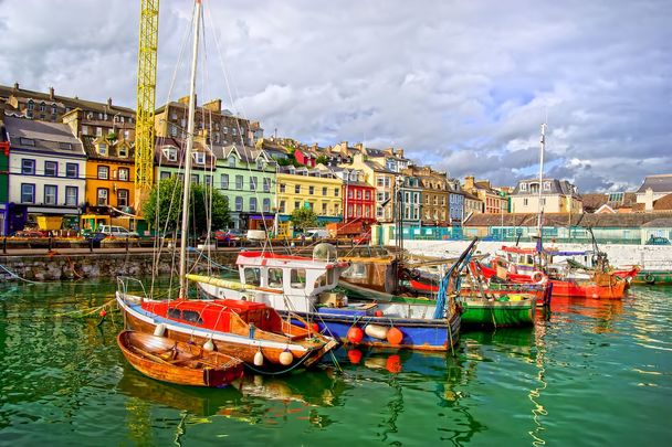 Fishing boats moored off Cobh, County Cork.