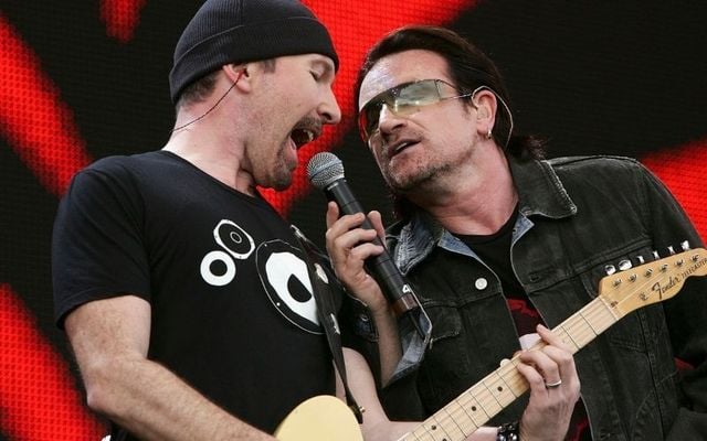 Bono and the Edge perform during Live 8 London in July 2005. 