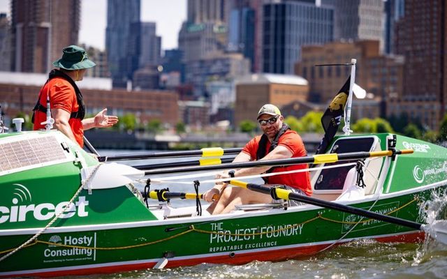 Irish men Damian Browne and Fergus Farrell at the beginning of their voyage in New York.  