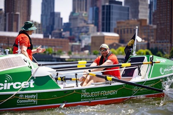 Irish rower Damian Browne in New York at the start of his history-making journey to Galway.