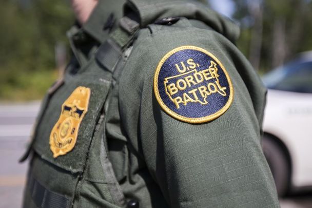 August 1, 2018: A patch on the uniform of a US Border Patrol agent at a highway checkpoint in West Enfield, Maine. The checkpoint took place approximately 80 miles from the US/Canada border.