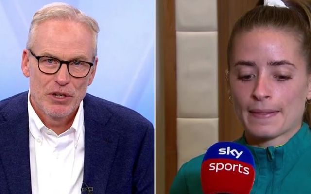 Sky Sports News presenter Rob Wotton interviews Irish defender Chloe Mustaki. 