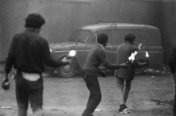 Molotov cocktails being thrown in Northern Ireland during The Troubles.