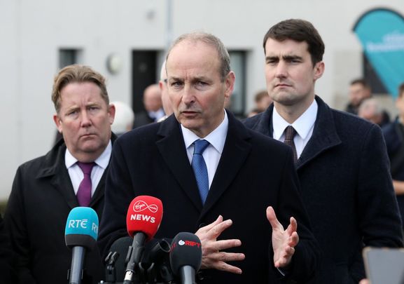 Taoiseach and Fianna Fail leader Micheal Martin and Minister for Housing Darragh O Brien and Jack Chambers.