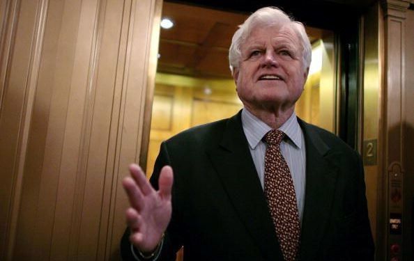 Senator Ted Kennedy (D-MA) talks with the news media after walking off the floor of the US Senate after a roll call vote to achieve cloture on the nomination of Judge Samuel Alito to the US Supreme Court passed 72 to 25 January 30, 2006, in Washington, DC.