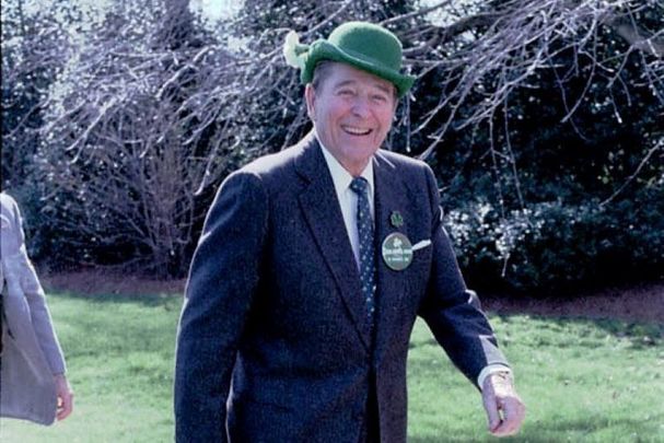 Former president Ronald Reagan celebrating St. Patrick\'s Day.