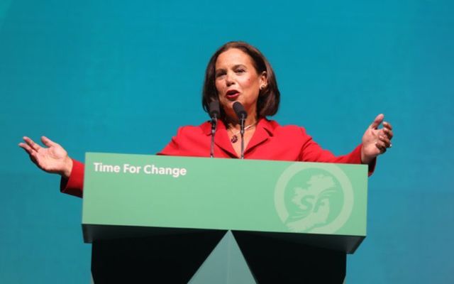 Mary Lou McDonald speaks during the Sinn Féin Ard Fheis at the RDS in Dublin on Saturday. 