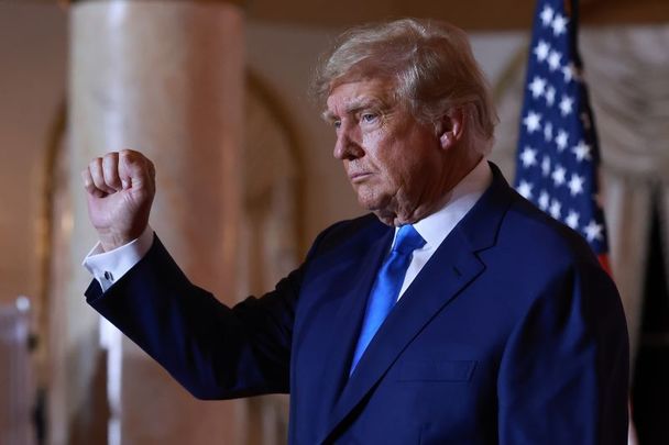 November 8, 2022: Former U.S. President Donald Trump speaks during an election night event at Mar-a-Lago in Palm Beach, Florida. Trump spoke as the nation awaits the results of voting in the midterm elections.