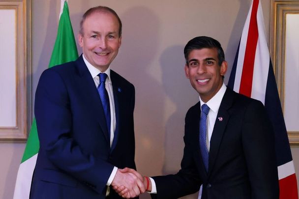 November 10, 2022: UK Prime Minister Rishi Sunak shakes hands with Taoiseach Micheál Martin during a British-Irish Council Summit in Blackpool, England.