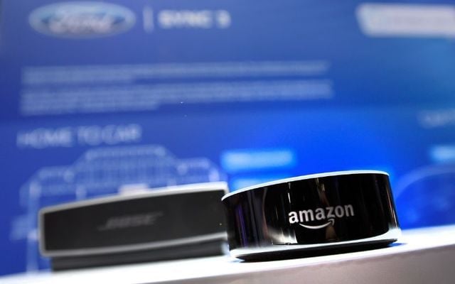 An Amazon Echo device is displayed at the Ford booth at CES 2017 at the Las Vegas Convention Center on January 5, 2017 in Las Vegas, Nevada. 