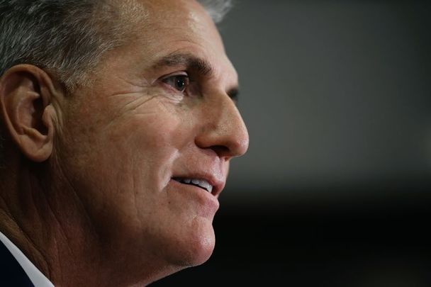 November 15, 2022: House Minority Leader Kevin McCarthy (R-CA) talks to reporters after the House Republican Conference voted for him to be its nominee for Speaker of the House in the US Capitol Visitors Center in Washington, DC. McCarthy was elected leader of the caucus, paving the way for his election to Speaker of the House if the GOP wins control of the House of Representatives.