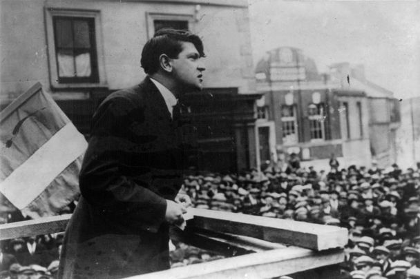 Michael Collins addressing throngs of people in Cork on St. Patrick\\\'s Day, March 17, 1922.